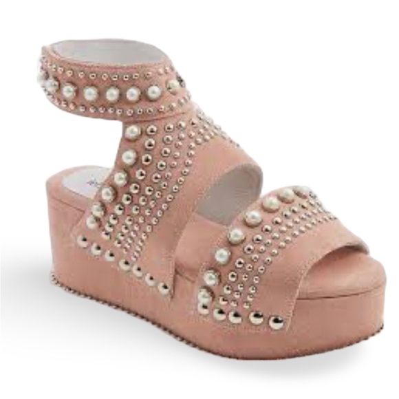 Jeffrey Campbell Studded Suede Leather Palmira Platforms Pink Rose Peach Size 8 - Picture 2 of 9